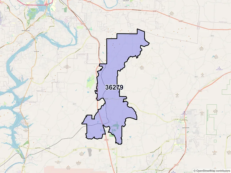 Map of ZIP Code 36279 — Wellington, AL
