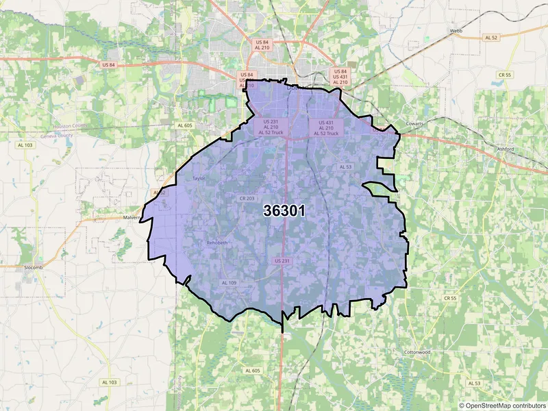 Map of ZIP Code 36301 — Dothan, AL