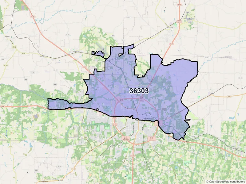 Map of ZIP Code 36303 — Dothan, AL