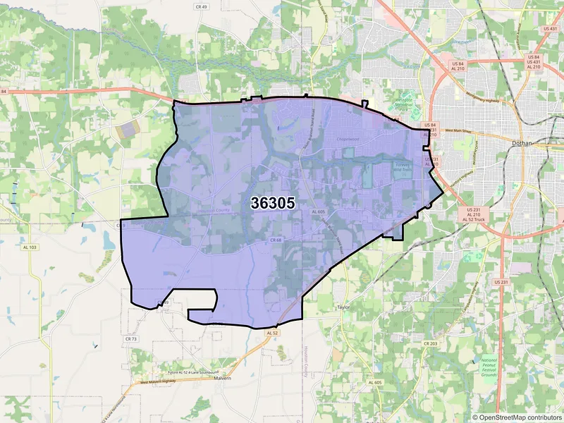 Map of ZIP Code 36305 — Dothan, AL