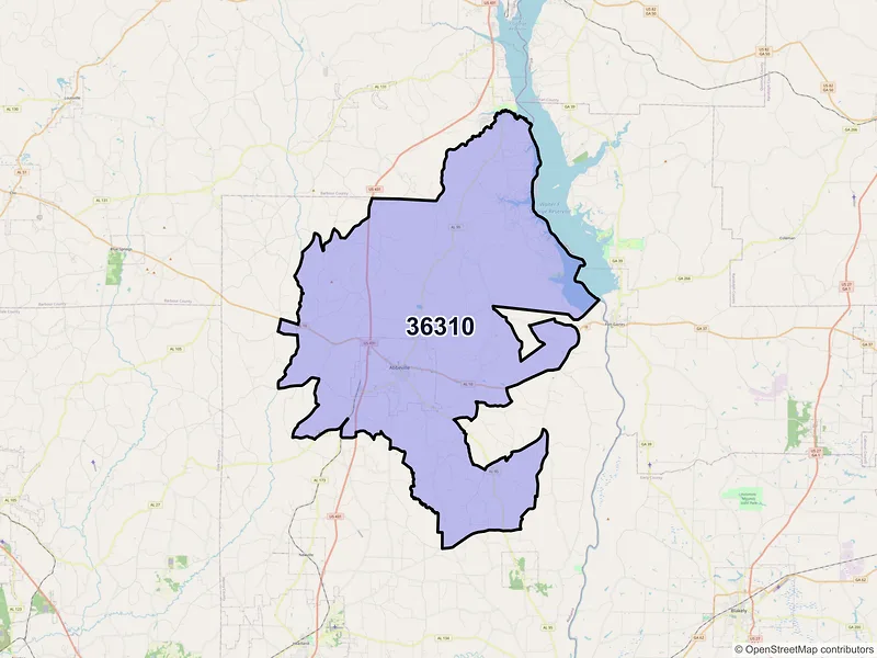 Map of ZIP Code 36310 — Abbeville, AL