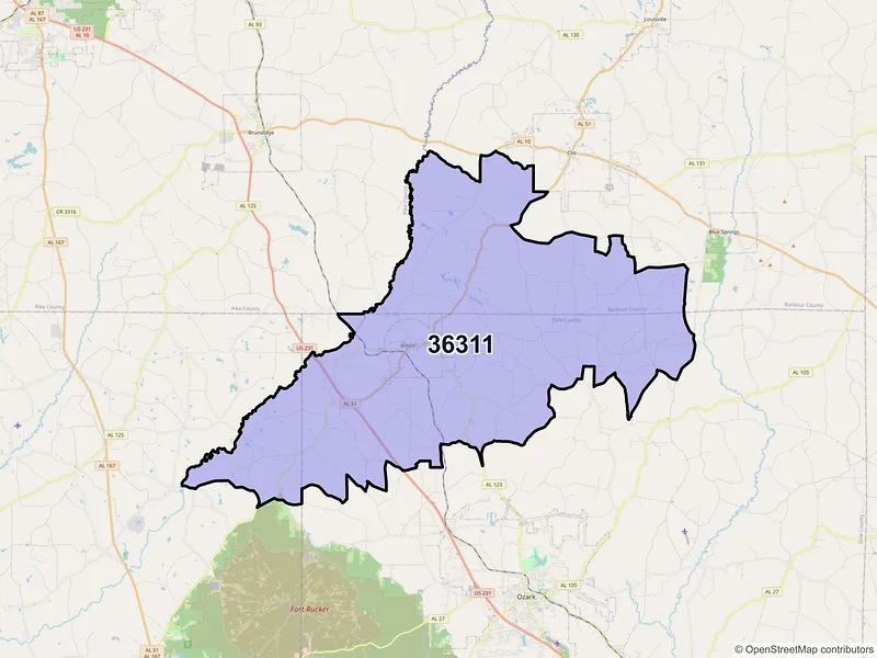 Map of ZIP Code 36311 — Ariton, AL