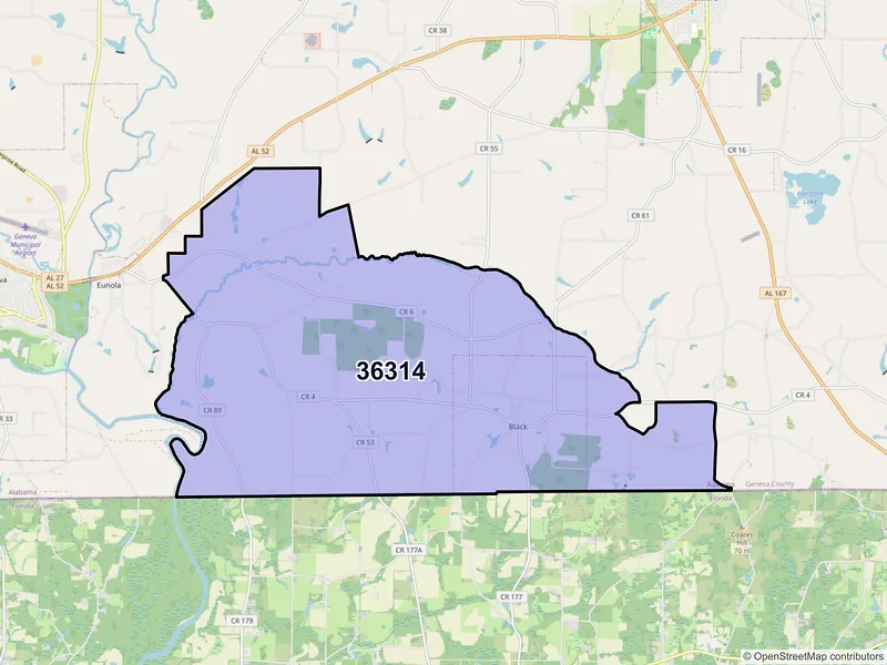 Map of ZIP Code 36314 — Black, AL