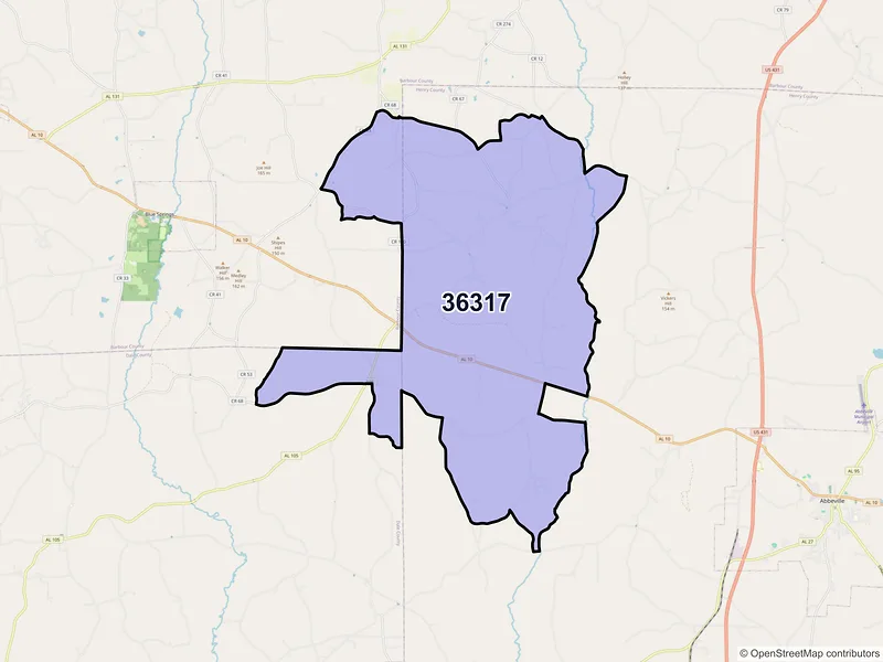 Map of ZIP Code 36317 — Clopton, AL