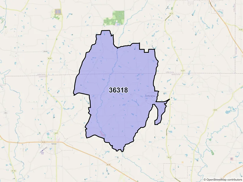 Map of ZIP Code 36318 — Coffee Springs, AL