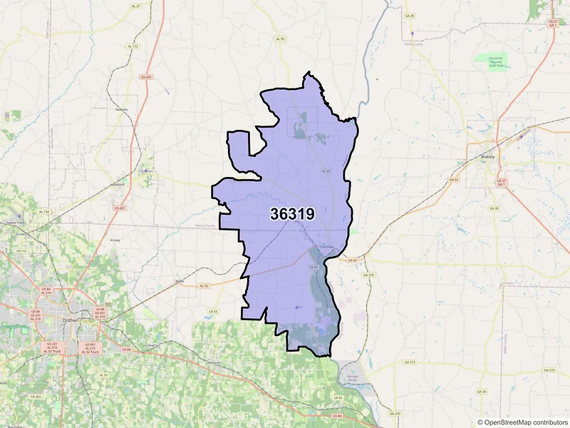 Map of ZIP Code 36319 — Columbia, AL