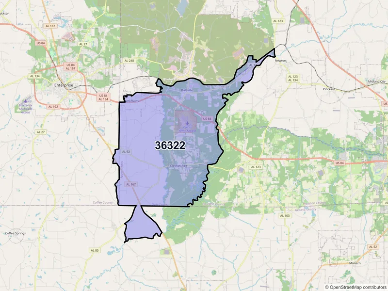 Map of ZIP Code 36322 — Daleville, AL