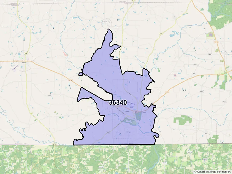 Map of ZIP Code 36340 — Geneva, AL