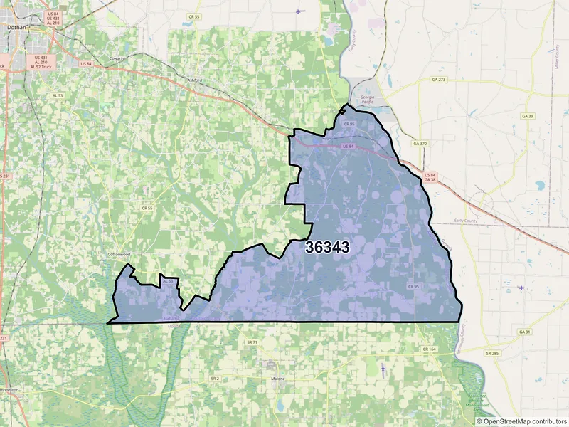 Map of Gordon, Alabama and ZIP codes
