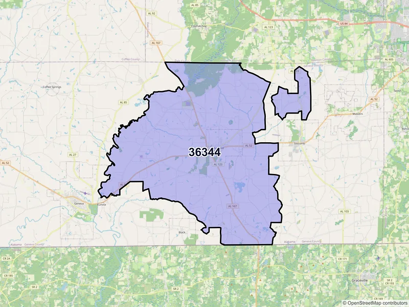 Map of ZIP Code 36344 — Hartford, AL