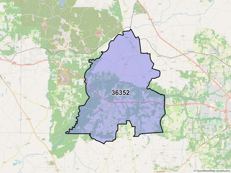 Map of ZIP Code 36352 — Newton, AL