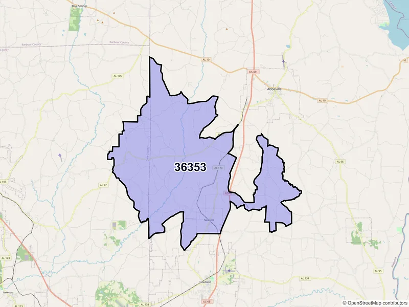 Map of ZIP Code 36353 — Newville, AL