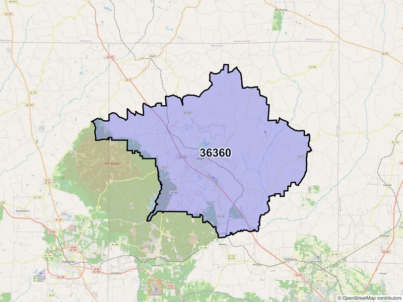 Map of ZIP Code 36360 — Ozark, AL