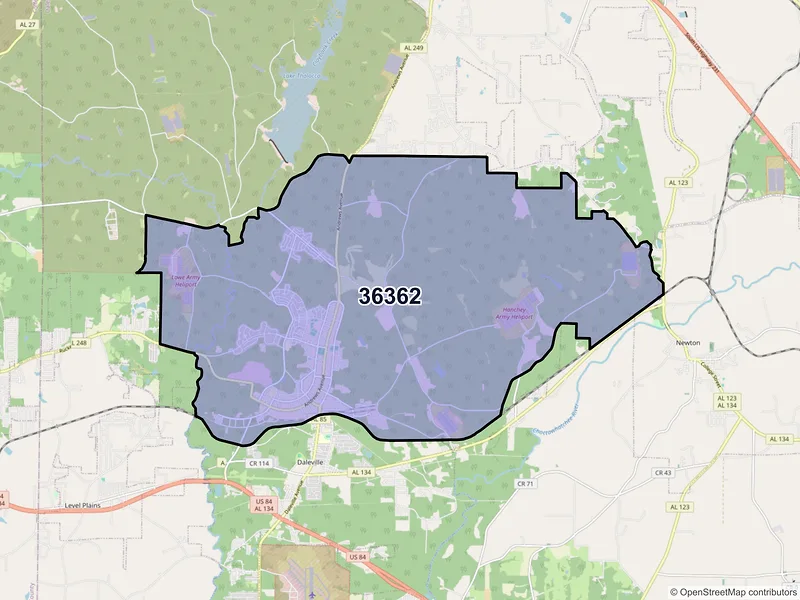 Map of ZIP Code 36362 — Fort Rucker, AL