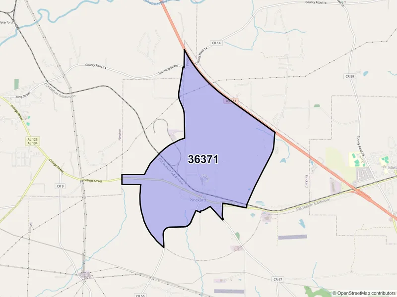 Map of Pinckard, Alabama and ZIP codes