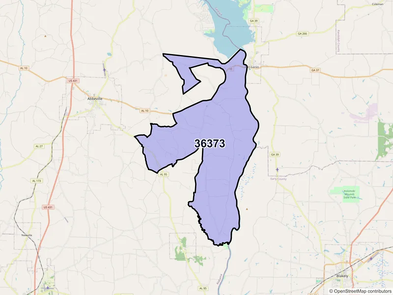 Map of ZIP Code 36373 — Shorterville, AL