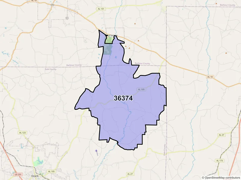 Map of Skipperville, Alabama and ZIP codes