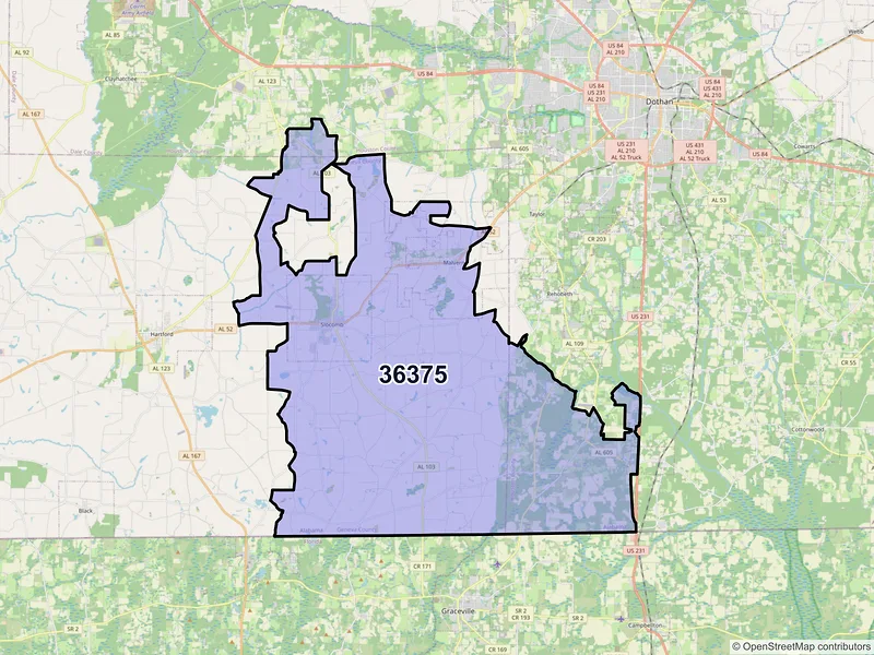Map of ZIP Code 36375 — Slocomb, AL