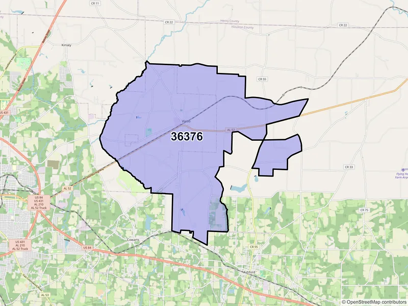 Map of ZIP Code 36376 — Webb, AL