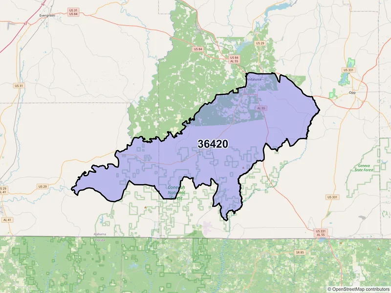 Map of ZIP Code 36420 — Andalusia, AL