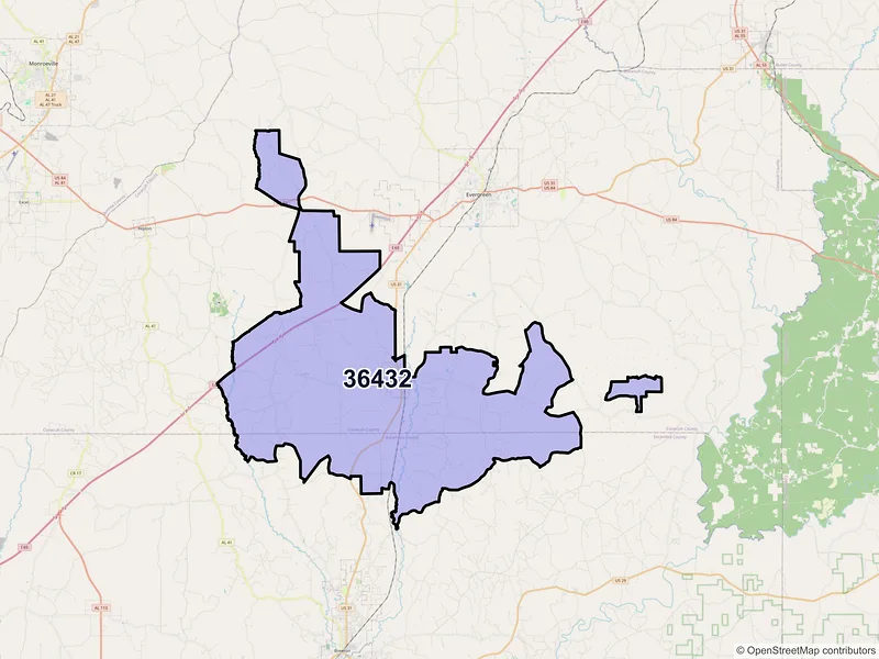 Map of Castleberry, Alabama and ZIP codes