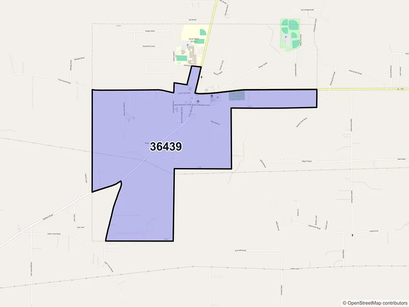 Map of Excel, Alabama and ZIP codes