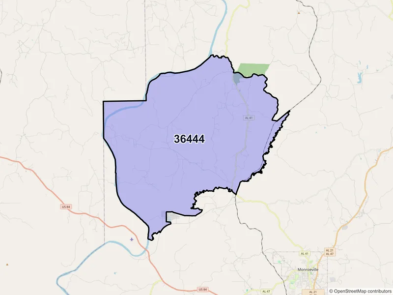 Map of ZIP Code 36444 — Franklin, AL