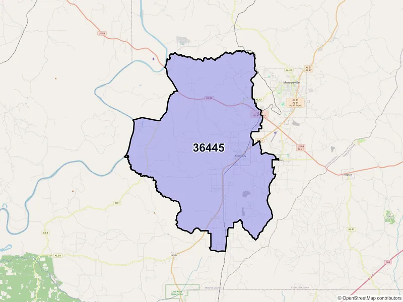 Map of ZIP Code 36445 — Frisco City, AL