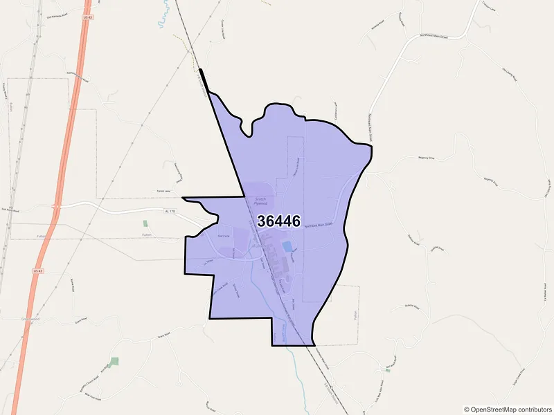 Map of Fulton, Alabama and ZIP codes