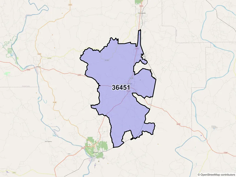 Map of ZIP Code 36451 — Grove Hill, AL