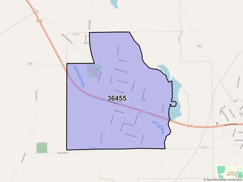 Map of Lockhart, Alabama and ZIP codes