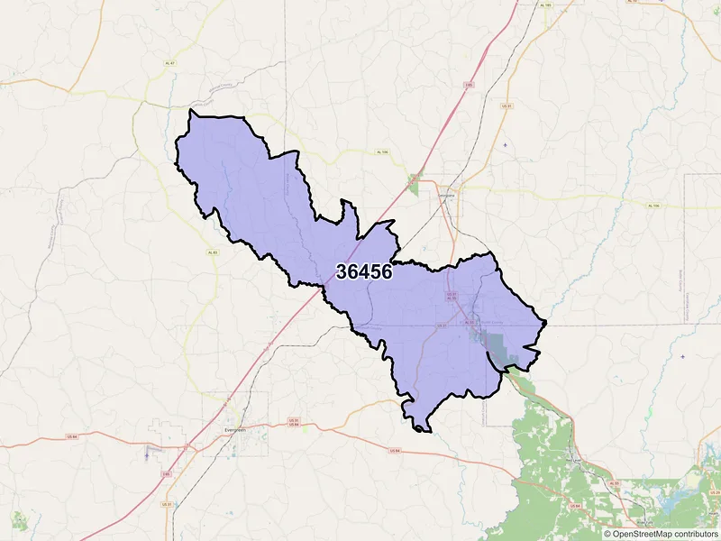 Map of ZIP Code 36456 — Mc Kenzie, AL