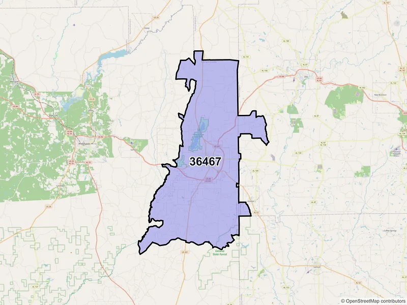 Map of Opp, Alabama and ZIP codes