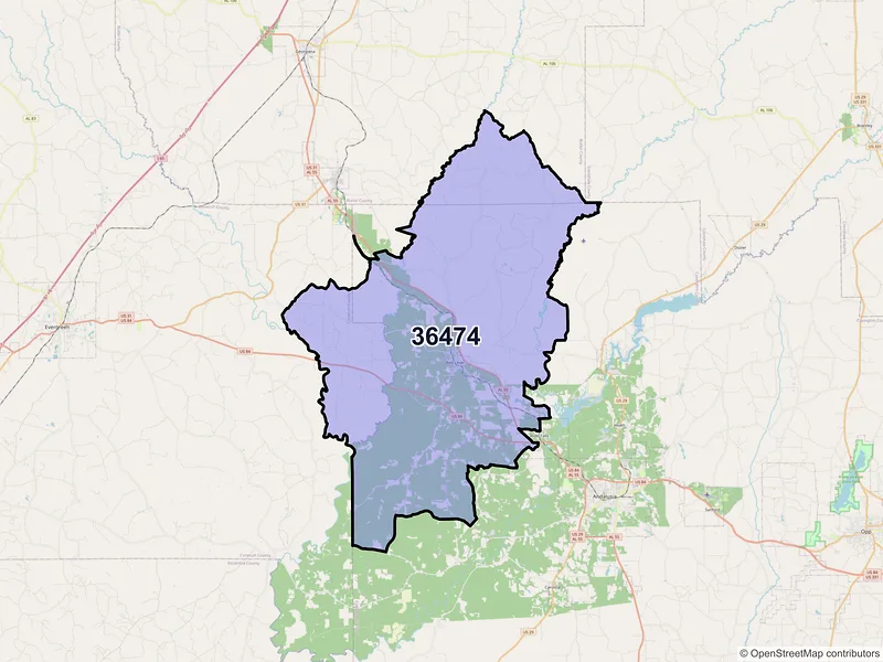 Map of ZIP Code 36474 — Red Level, AL