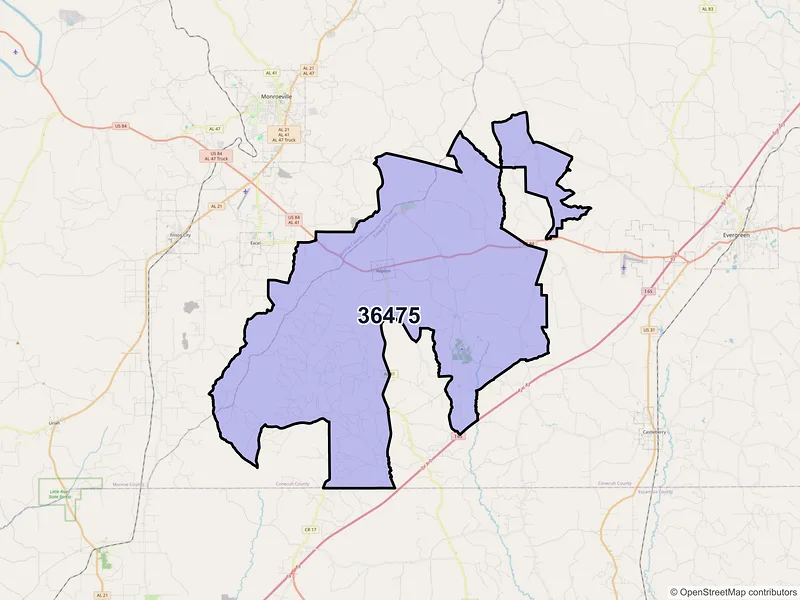 Map of ZIP Code 36475 — Repton, AL