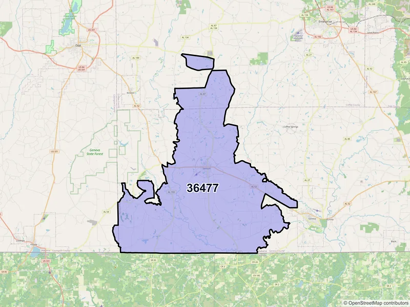 Map of ZIP Code 36477 — Samson, AL