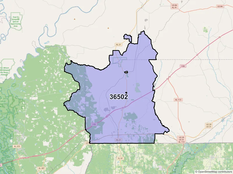 Map of ZIP Code 36502 — Atmore, AL