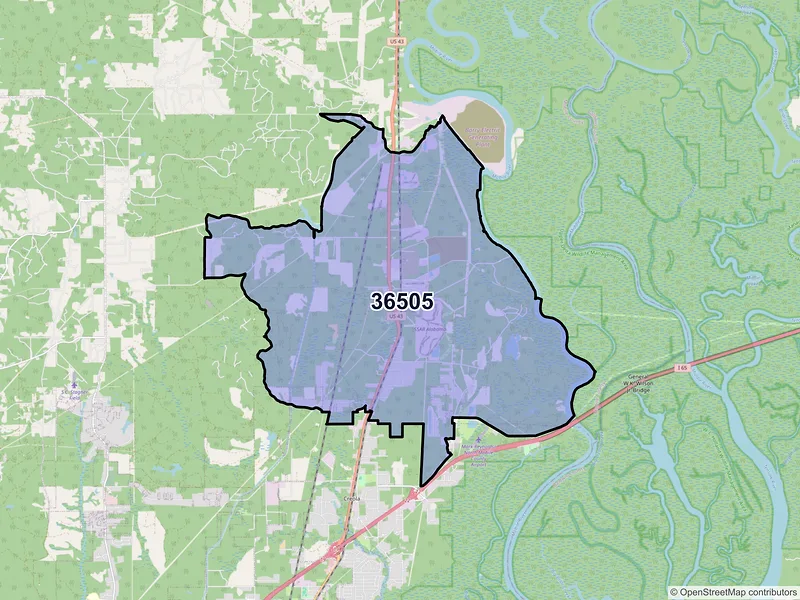 Map of ZIP Code 36505 — Axis, AL