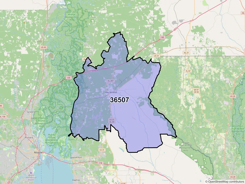 Map of ZIP Code 36507 — Bay Minette, AL
