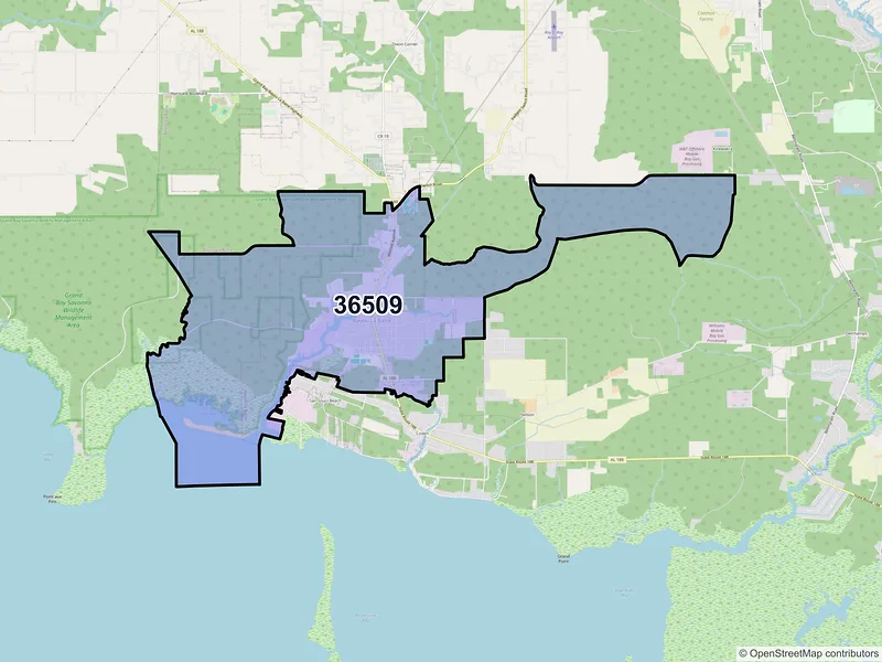 Map of ZIP Code 36509 — Bayou La Batre, AL