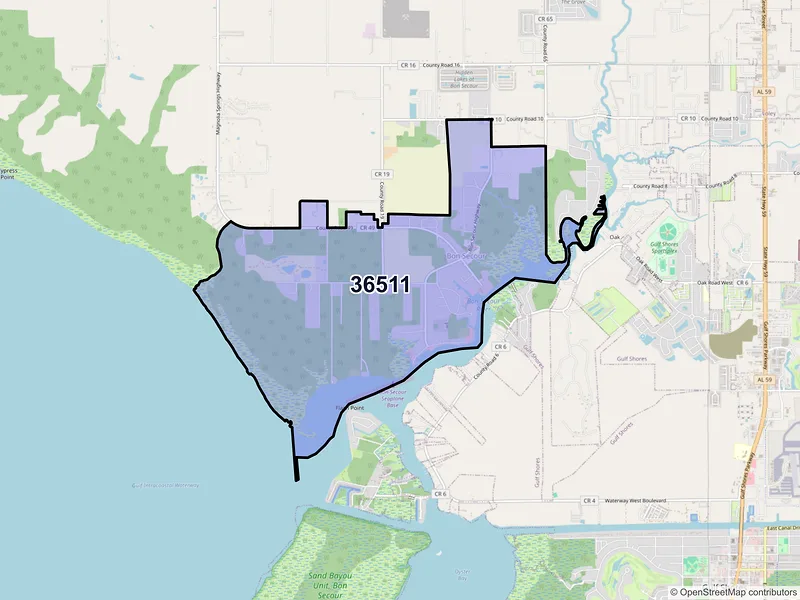 Map of ZIP Code 36511 — Bon Secour, AL