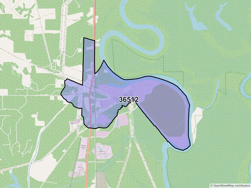 Map of Bucks, Alabama and ZIP codes