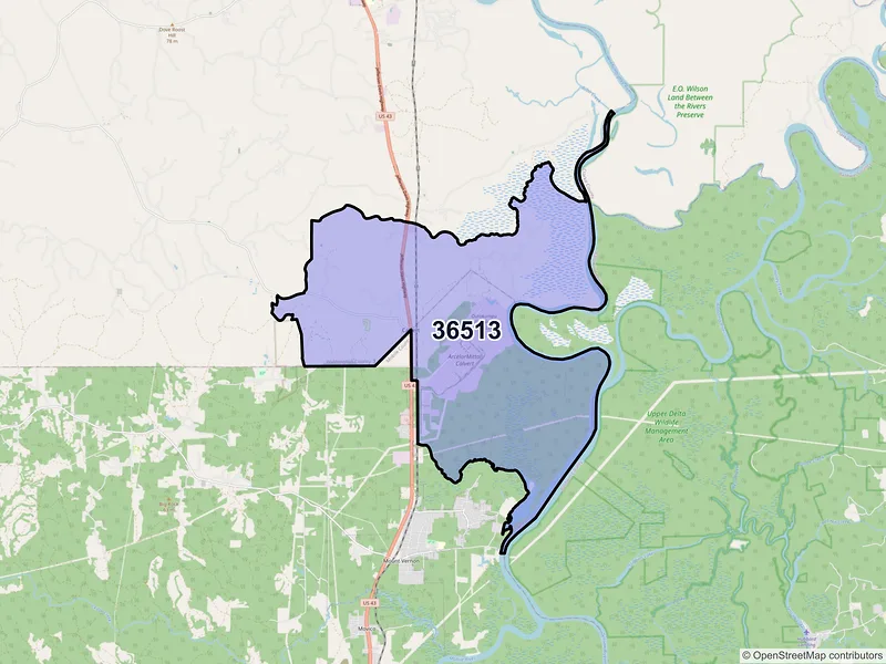 Map of Calvert, Alabama and ZIP codes