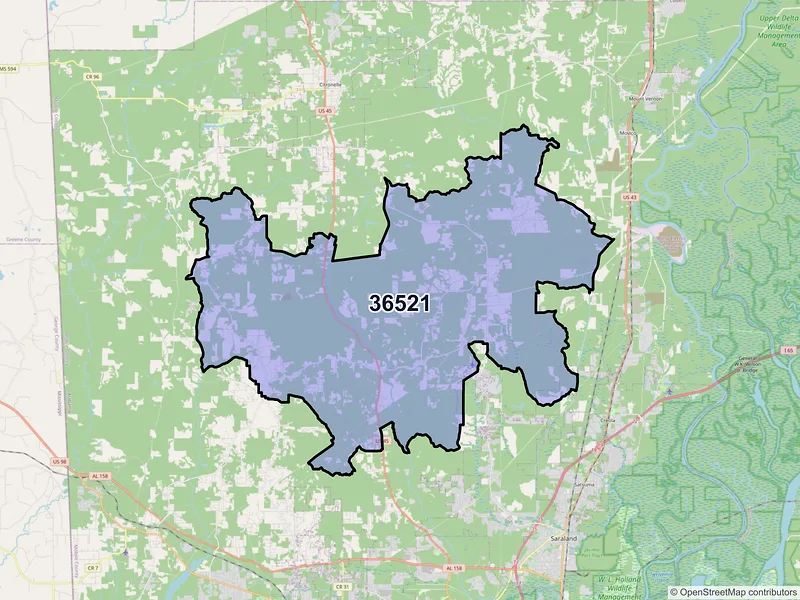 Map of ZIP Code 36521 — Chunchula, AL