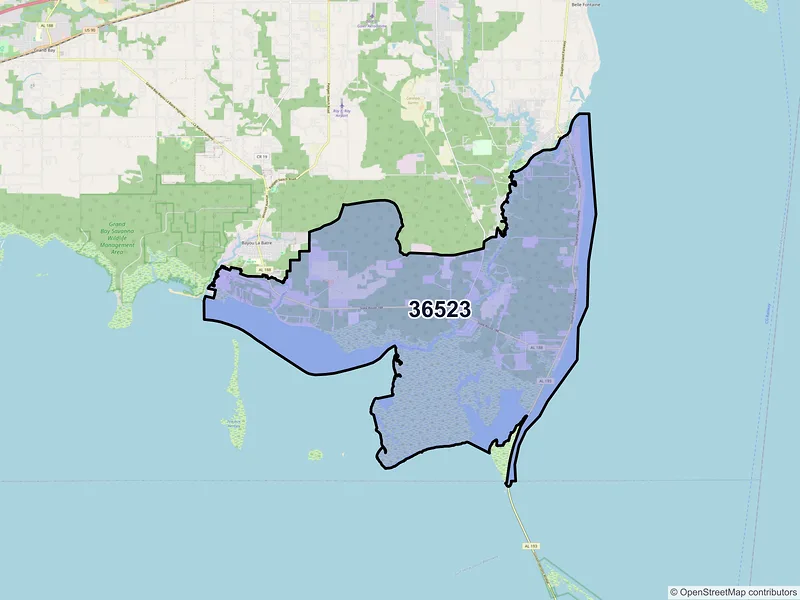 Map of Coden, Alabama and ZIP codes