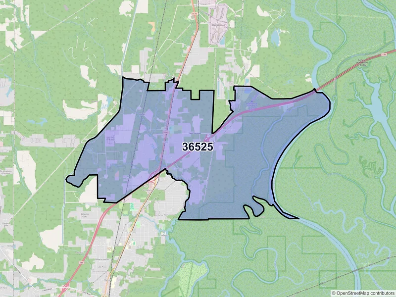 Map of ZIP Code 36525 — Creola, AL