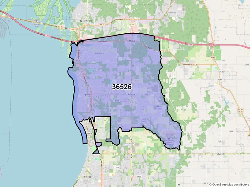 Map of ZIP Code 36526 — Daphne, AL