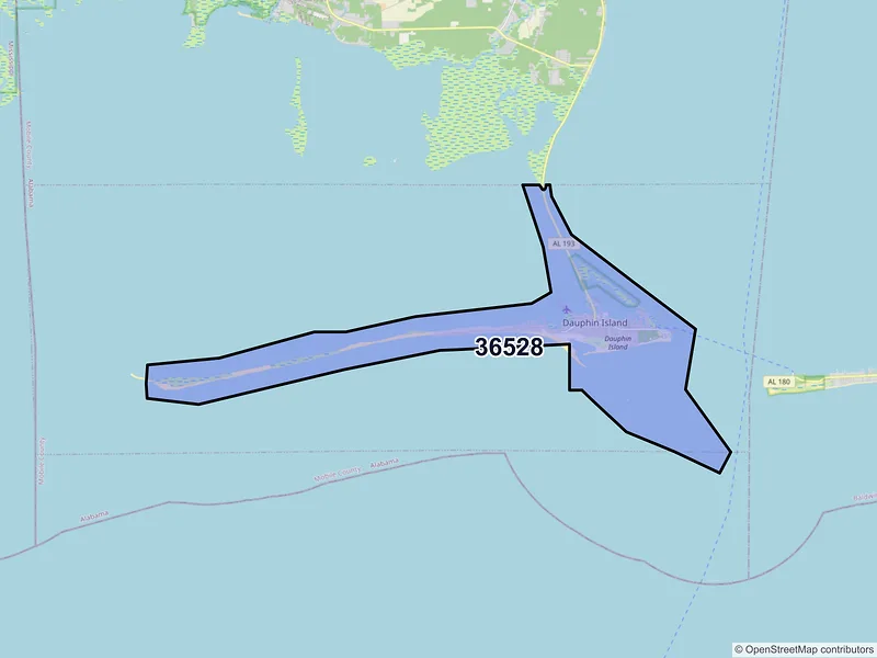 Map of Dauphin Island, Alabama and ZIP codes