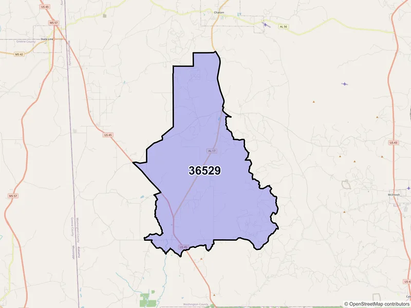 Map of ZIP Code 36529 — Deer Park, AL