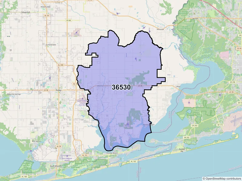 Map of ZIP Code 36530 — Elberta, AL